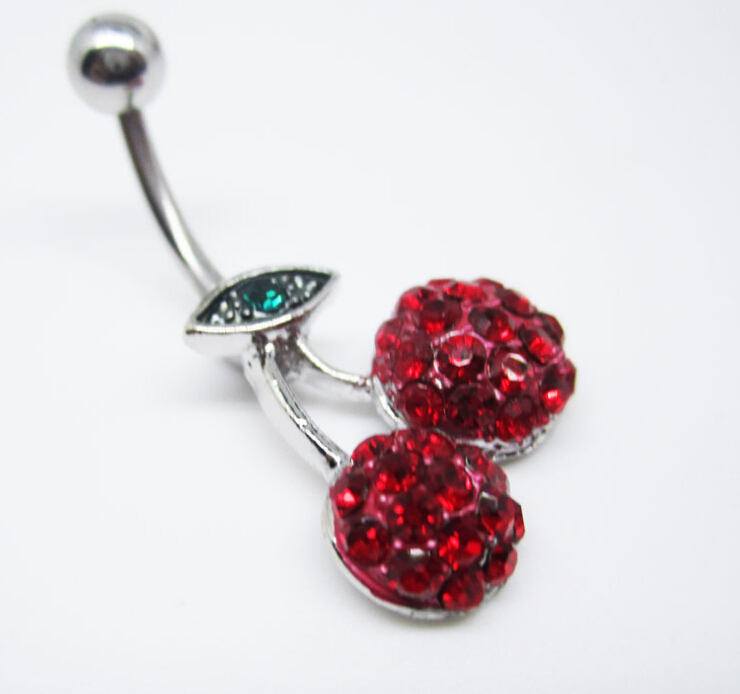 Cherry navel belly dance beautiful navel ring Belly Ring Dangle Clear Navel Bar