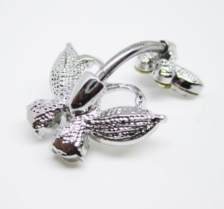 Double butterfly belly dance navel ring Belly Ring Dangle