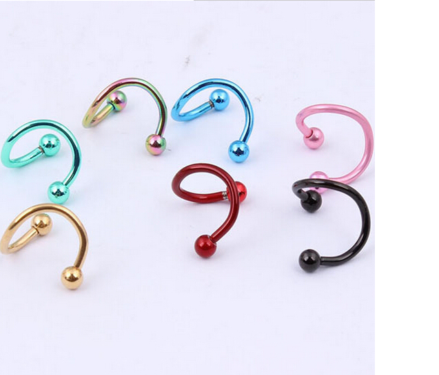 2pcs Plating color S pole double ball Hot Stainless Steel Nose Open Hoop Ring Earring