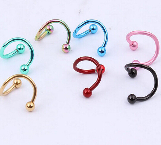 2pcs Plating color S pole double ball Hot Stainless Steel Nose Open Hoop Ring Earring