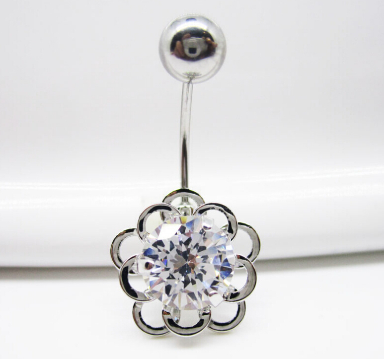 Flower Navel Rings Clear Body Surgical Piercing Jewelry