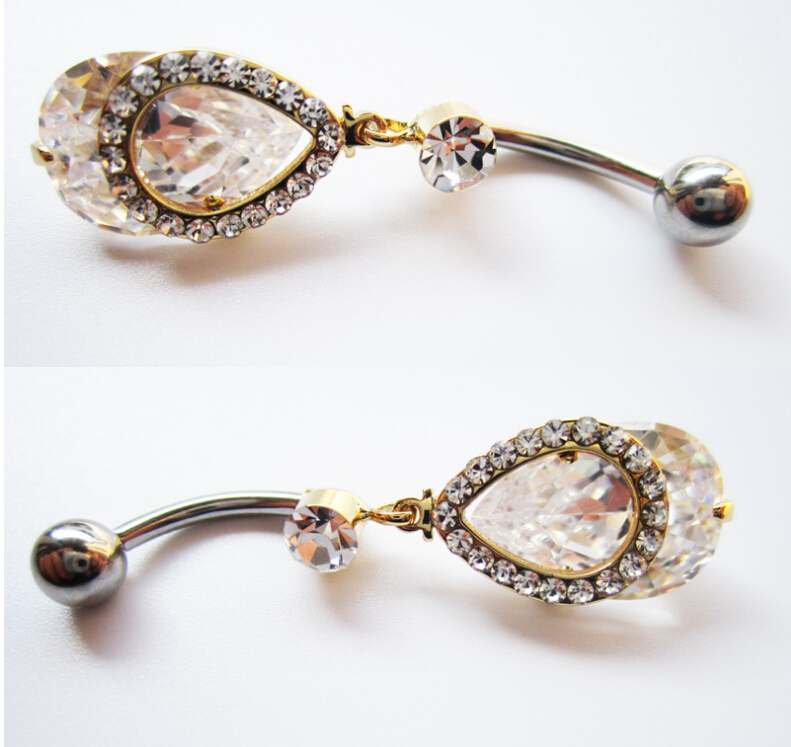 pretty Drops of water Navel Rings Clear Body Surgical Piercing Jewelry