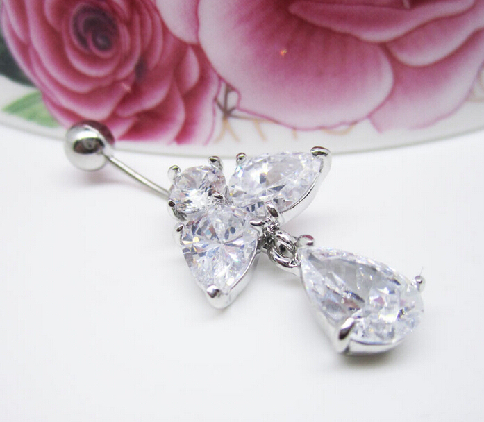 zircon Navel Rings Clear Body Surgical Piercing Jewelry Steel Navel Ring Belly Button Bar Star New