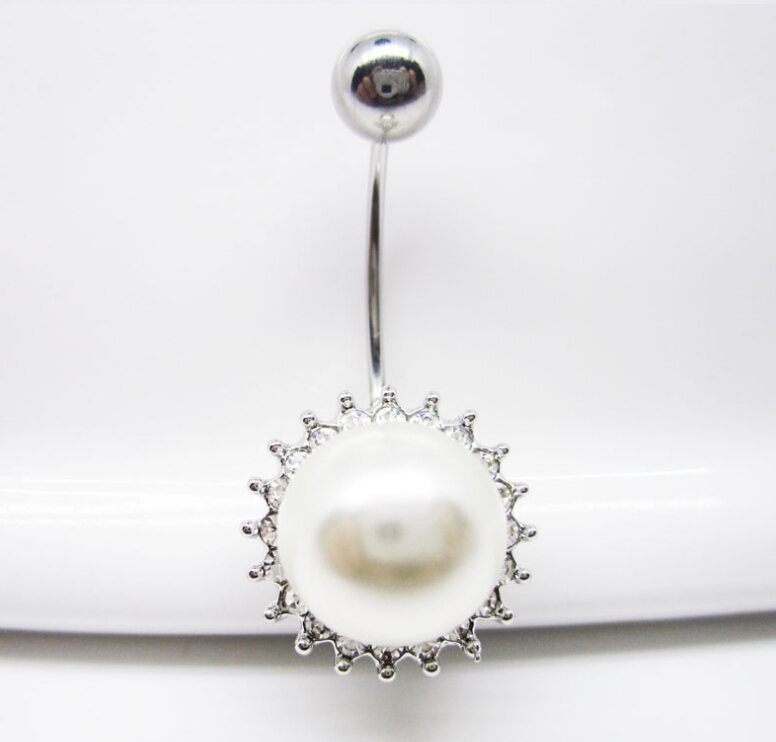 Pearl Navel Rings Clear Body Surgical Piercing Jewelry