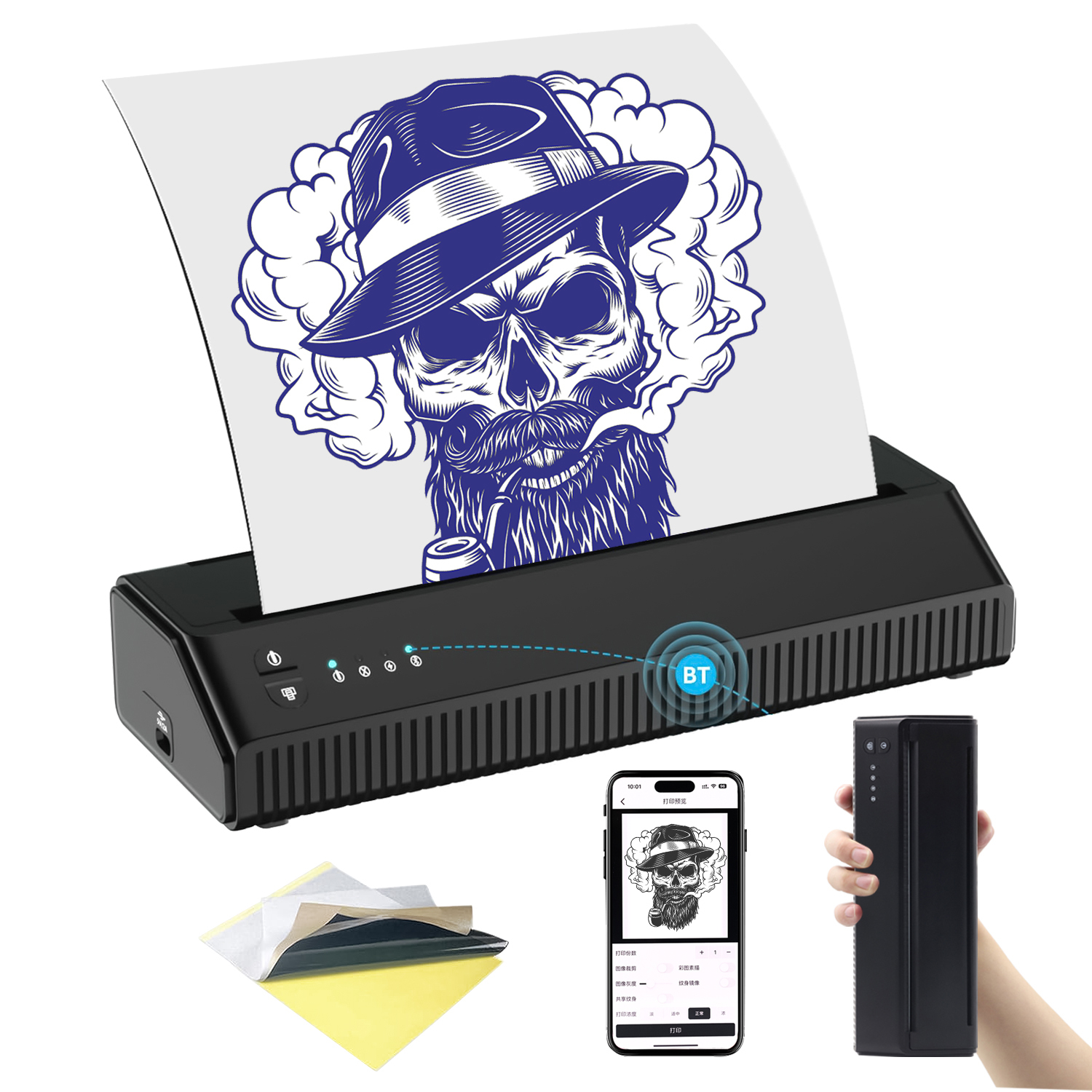 Wireless Bluetooth Connection Tattoo Printer Tattoo Stencil Transfer Printer Machine Portable Thermal Stencil Maker Line Photo Drawing Printing Copier Tattoo Supply