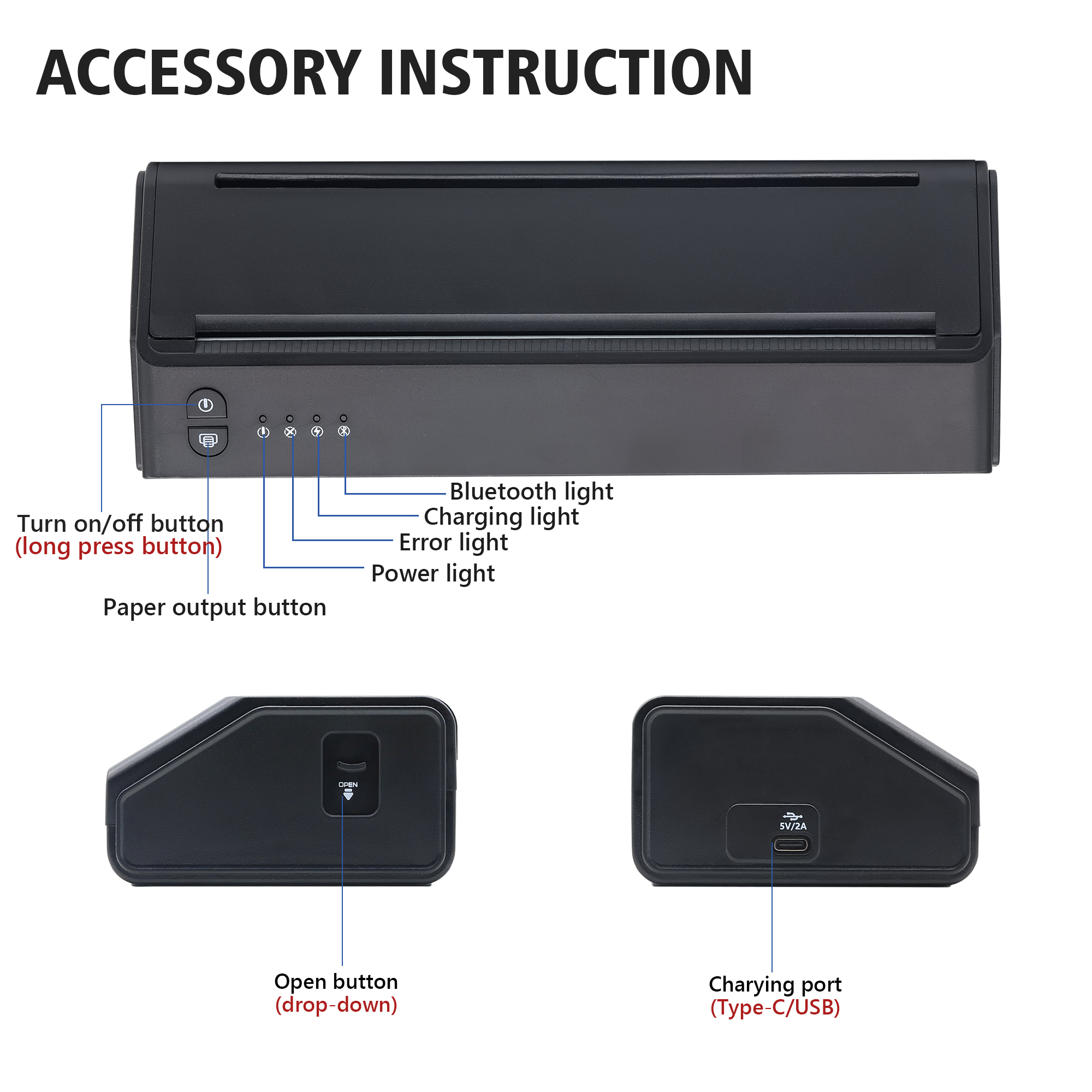 Wireless Bluetooth Connection Tattoo Printer Tattoo Stencil Transfer Printer Machine Portable Thermal Stencil Maker Line Photo Drawing Printing Copier Tattoo Supply