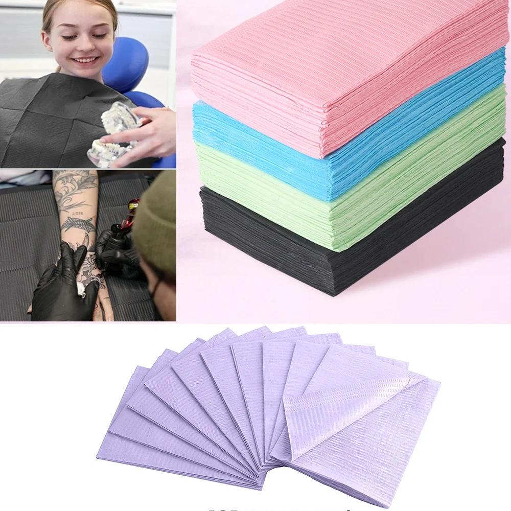 125pcs/bag Dental Bib Waterproof Disposable Soft Thick Skintific Skincare Tablecloth Mat Foldable Black Blue Green Purple Pink Orange Color Available