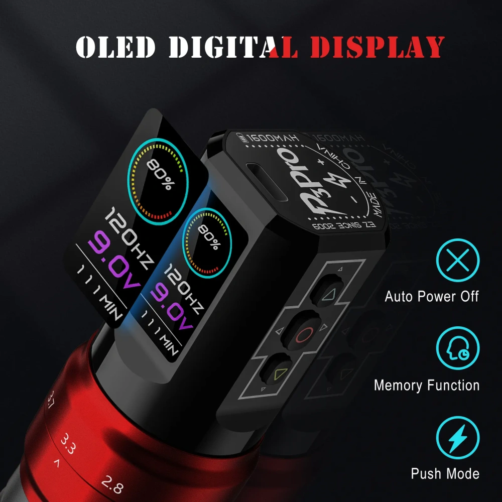EZ P3 Pro Wireless Tattoo Pen Machine(Dual Battery) Color Screen Adjustable Strokes Length Coreless Motor With RCA/Wireless Model Rotary Tattoo Machine Pen Tattoo Supplies