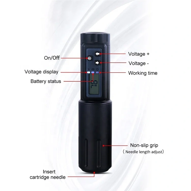 LCD Digital Tattoo Pen Machine 2000mAh Wireless Battery 5 Grips High Capacity Battery 7 Colors Available Body Art Tattoo Machine Made for Tattoo Artists