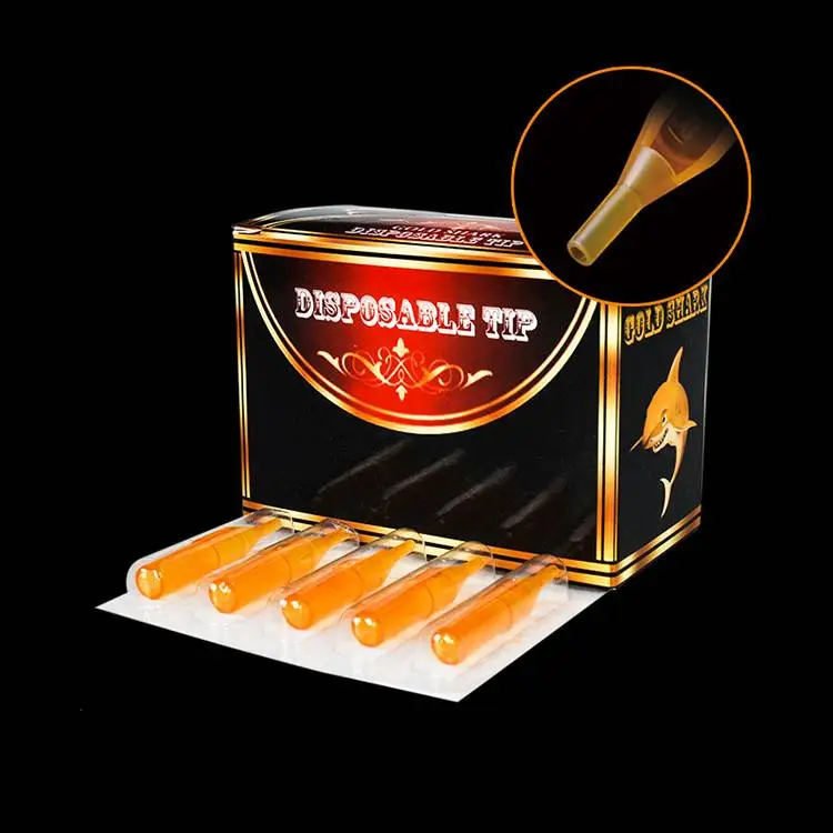 Gold Shark Tattoo Disposable Tips 50pcs/box for Tattoo Needle Tube Tattoo Tip Compatible with All Common Tattoo Needles Tattoo Machines