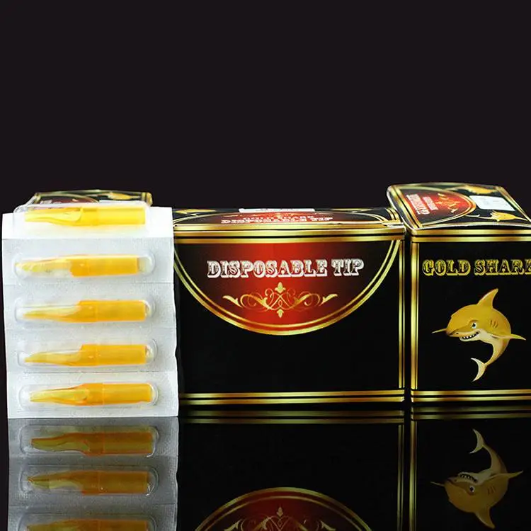 Gold Shark Tattoo Disposable Tips 50pcs/box for Tattoo Needle Tube Tattoo Tip Compatible with All Common Tattoo Needles Tattoo Machines