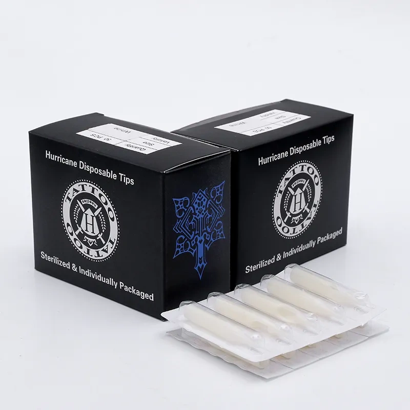 50pcs/box Hurricane Sterilized Tips White 50MM With Grip Stop Sterilized for Tattoo Needle Tube Tattoo Tip Compatible with All Common Tattoo Needles Tattoo Machines