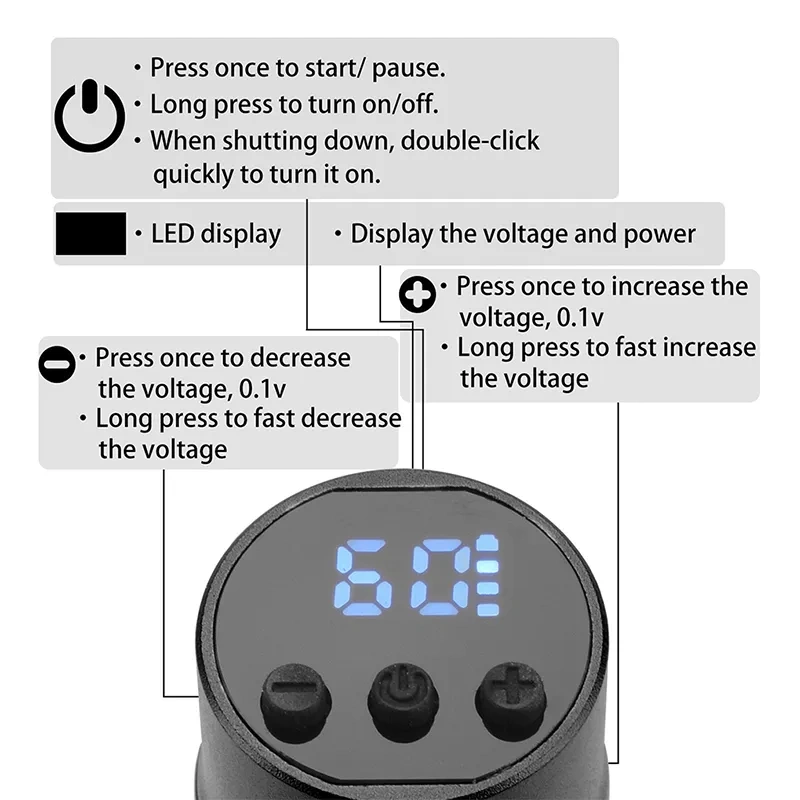 1100mAh Wireless Digital LED Display Tattoo Power Supply RCA Connector Powering For Tattoo Machine Wireless Tattoo Pen Rechargeable Battery Permanent Makeup Accessories