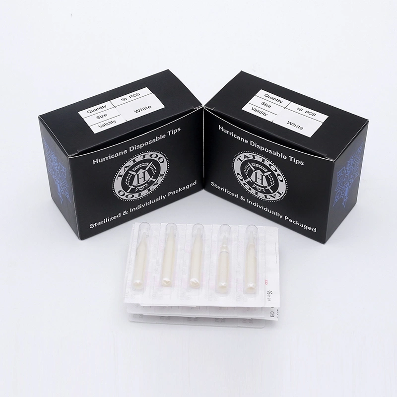 50pcs/box Hurricane Sterilized Tips White 50MM With Grip Stop Sterilized for Tattoo Needle Tube Tattoo Tip Compatible with All Common Tattoo Needles Tattoo Machines