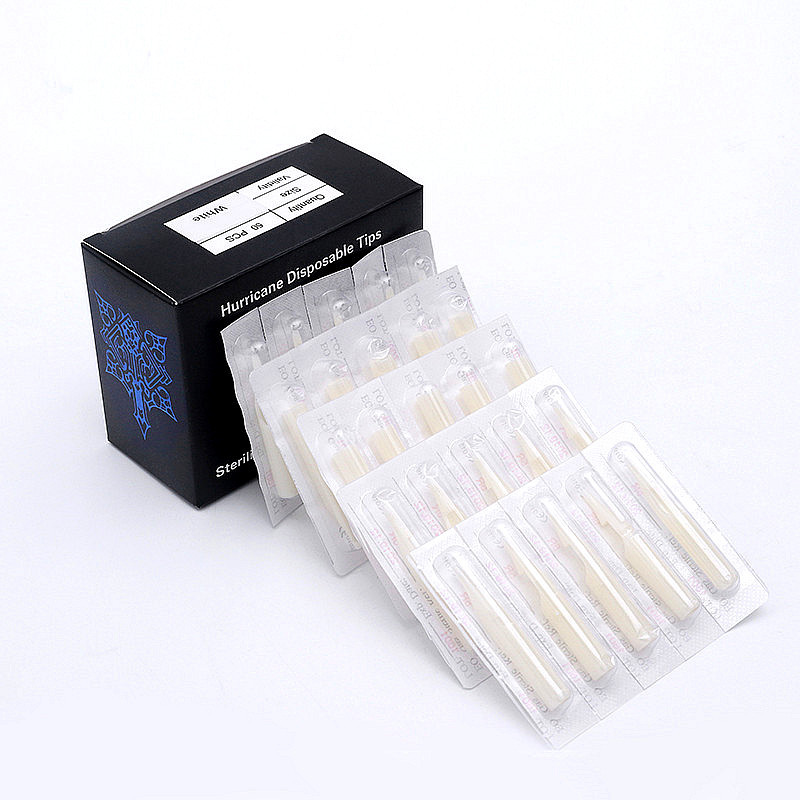 50pcs/box Hurricane Sterilized Tips White 50MM With Grip Stop Sterilized for Tattoo Needle Tube Tattoo Tip Compatible with All Common Tattoo Needles Tattoo Machines