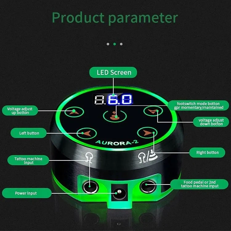 AURORA-2 LCD Tattoo Full Touch Screen Power Supply Six Colors Change With Voltage Liner and Shader 2 models Switch LCD display For Rotary Tattoo Pen Machine Tattoo Artist Tools