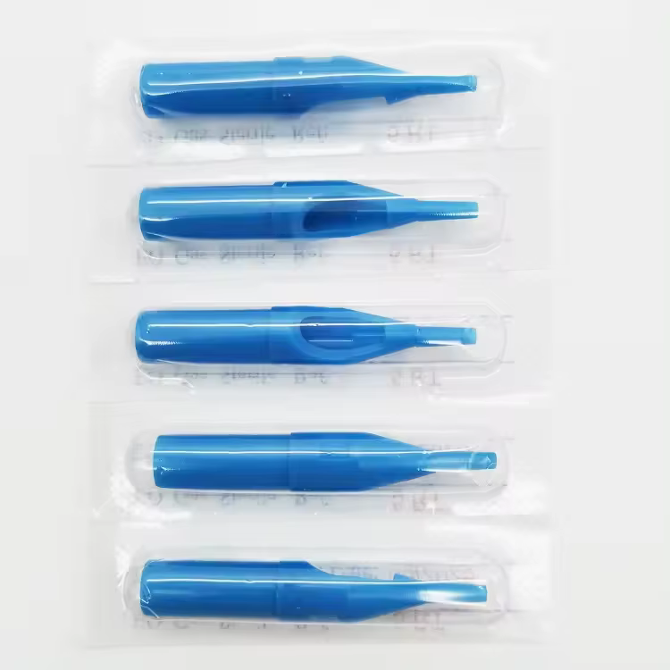 50pcs/box Hurricane Sterilized Tips Blue 50MM With Grip Stop Sterilized for Tattoo Needle Tube Tattoo Tip Compatible with All Common Tattoo Needles Tattoo Machines