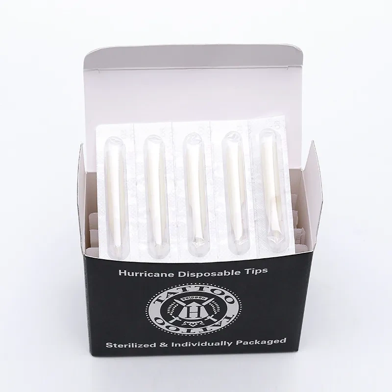 50pcs/box Hurricane Sterilized Tips White 50MM With Grip Stop Sterilized for Tattoo Needle Tube Tattoo Tip Compatible with All Common Tattoo Needles Tattoo Machines