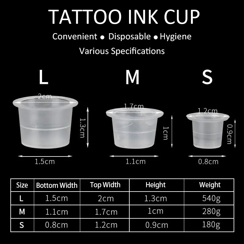 1000pcs/bag Disposable Plastic Tattoo Ink Cup Permanent Makeup L/M/S Size Transparent White Plastic Tattoo Ink Cups