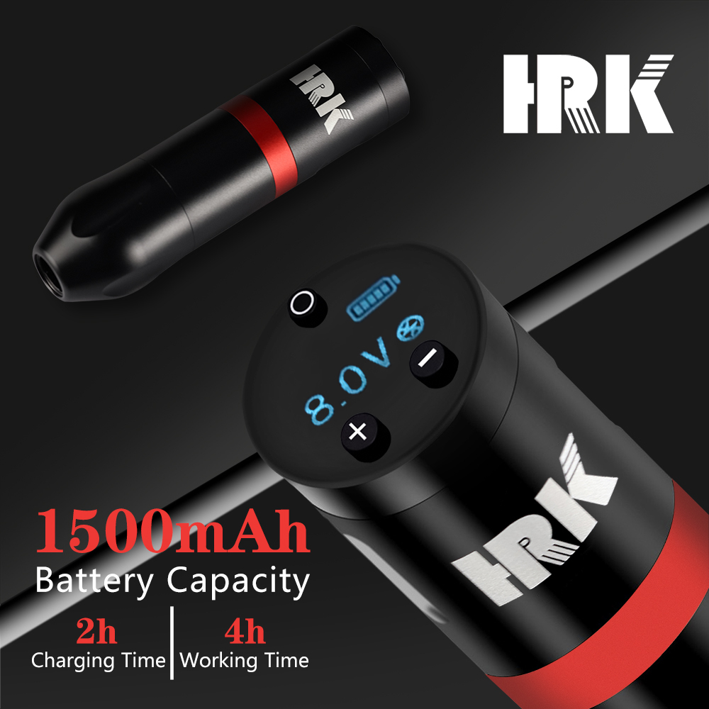 HRK Wireless Tattoo Pen Double Battery LCD Digital 1500mAh Compelte Tattoo Pen Set Tattoo Equipment Tattoo Machine Tattoo Beginner Kit