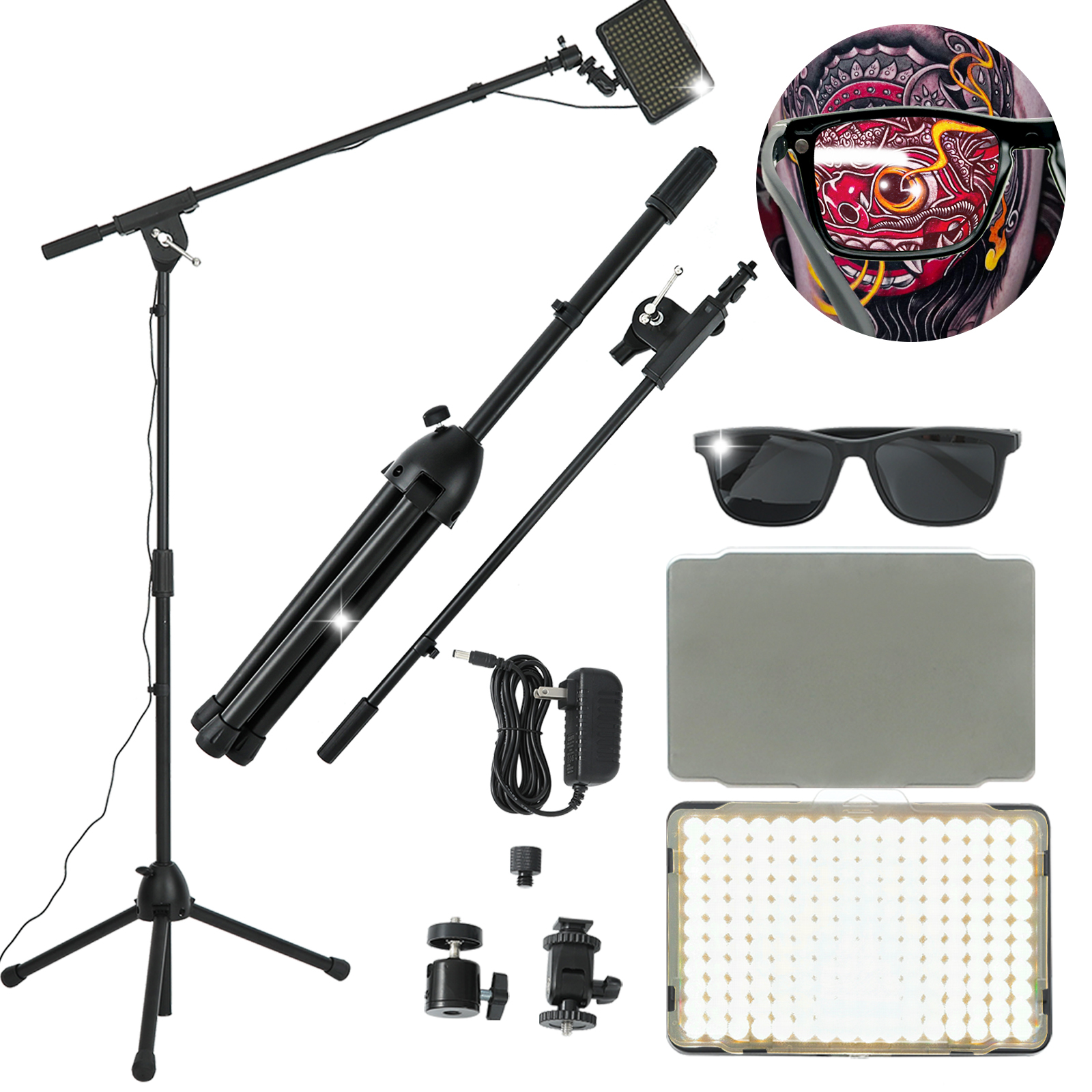 LBB Polarized LED Tattoo Work Light + Semi-Transparent Linear Polarized Glasses + Tripod Kit Tattoo Removal Light Protection Work Light Tattoo Accessories