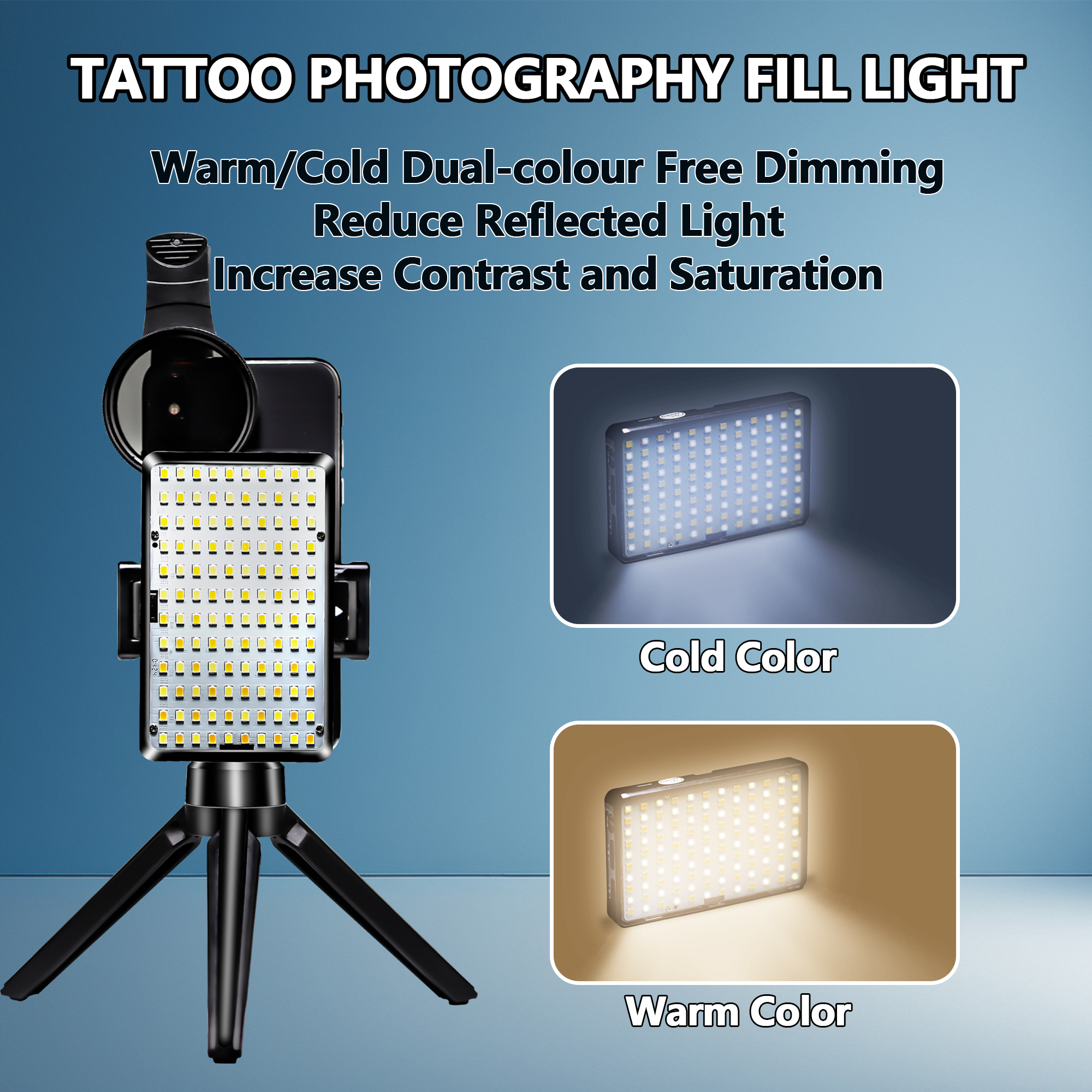 GEN 3 Reduce Reflected Fill Light Tattoo Photography Kit 120pcs Led Beads With 52mm CPL For Cellphone Lens Circular Polarizing Filter Compatible Most of Phones