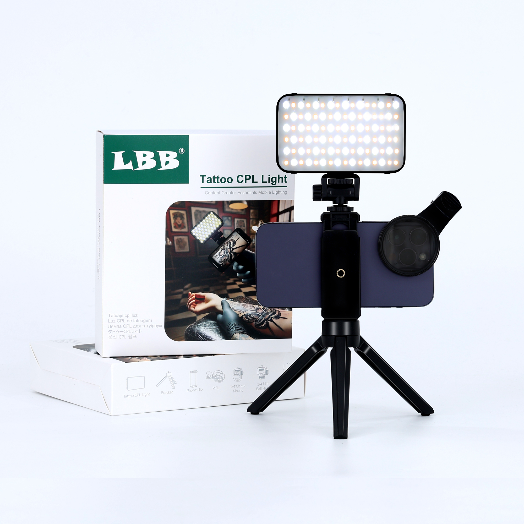 LBB Tattoo Fill Light High CRI LED Chips Photography Fill Light Cpl Polarize Compatible Filter for Cellphone