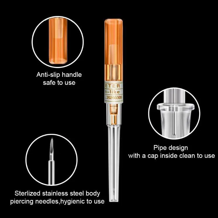 Piercing Needles I.V Catheter Piercing Needles Disposable Sterilised Catheter Needle Body Jewelry Piercing Nose Piercing Stainless Steel 14G 16G 18G 20G Piercing Tool