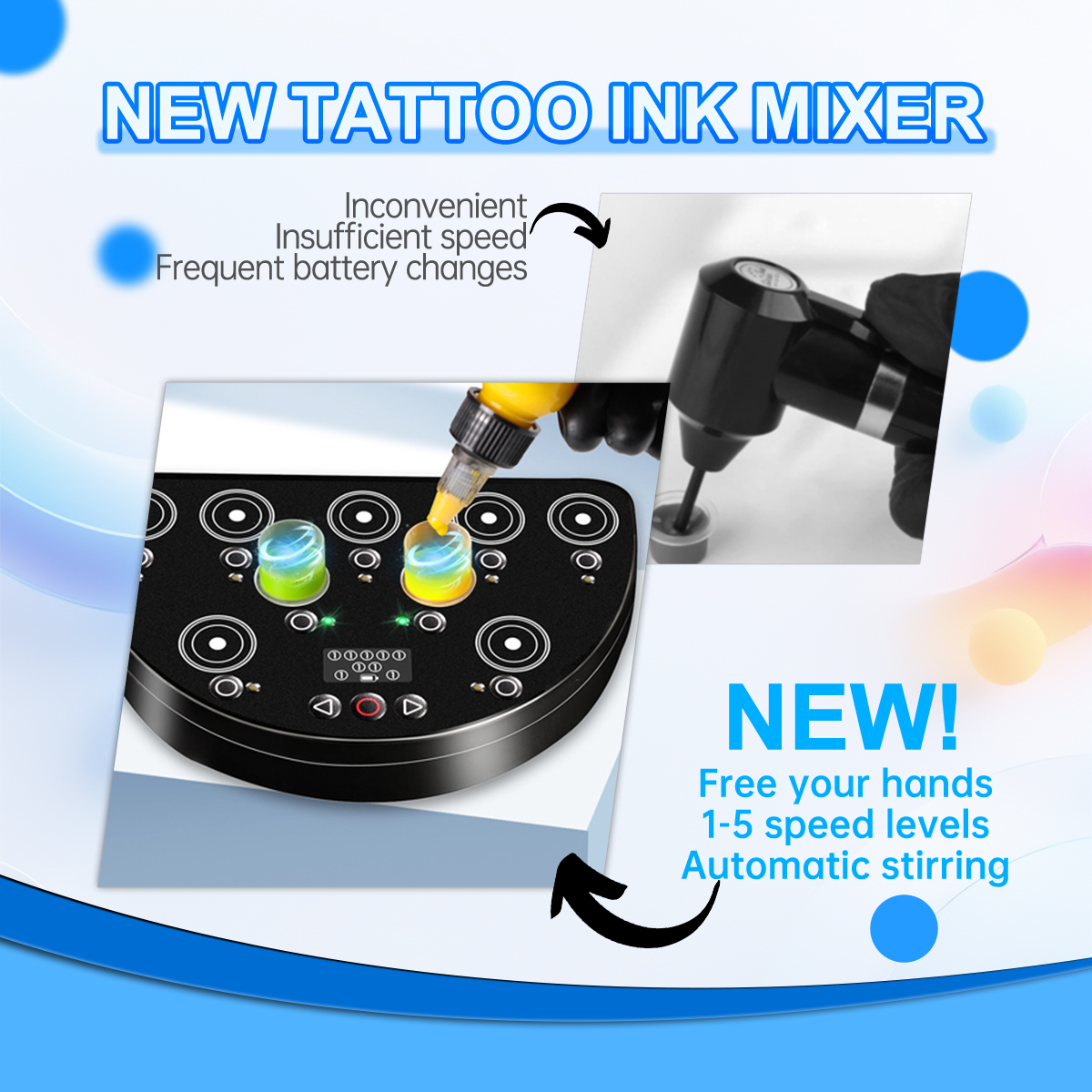 Automatic Wireless Tattoo Ink Mixer 2400mAh Color Pigment Mixer 5 Gears Speed 9 Work Areas Vortex Ink Stirring Tattoo Machine