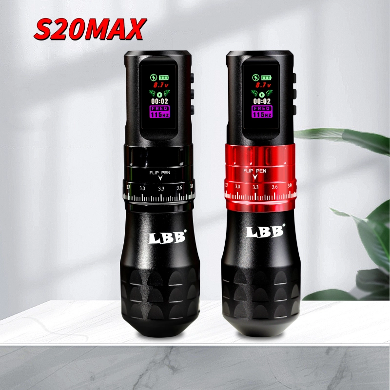 LBB S20 MAX Smart Adjustable Stroke Color Screen 1800mAh Wireless Tattoo Pen Machine Brushless Motor