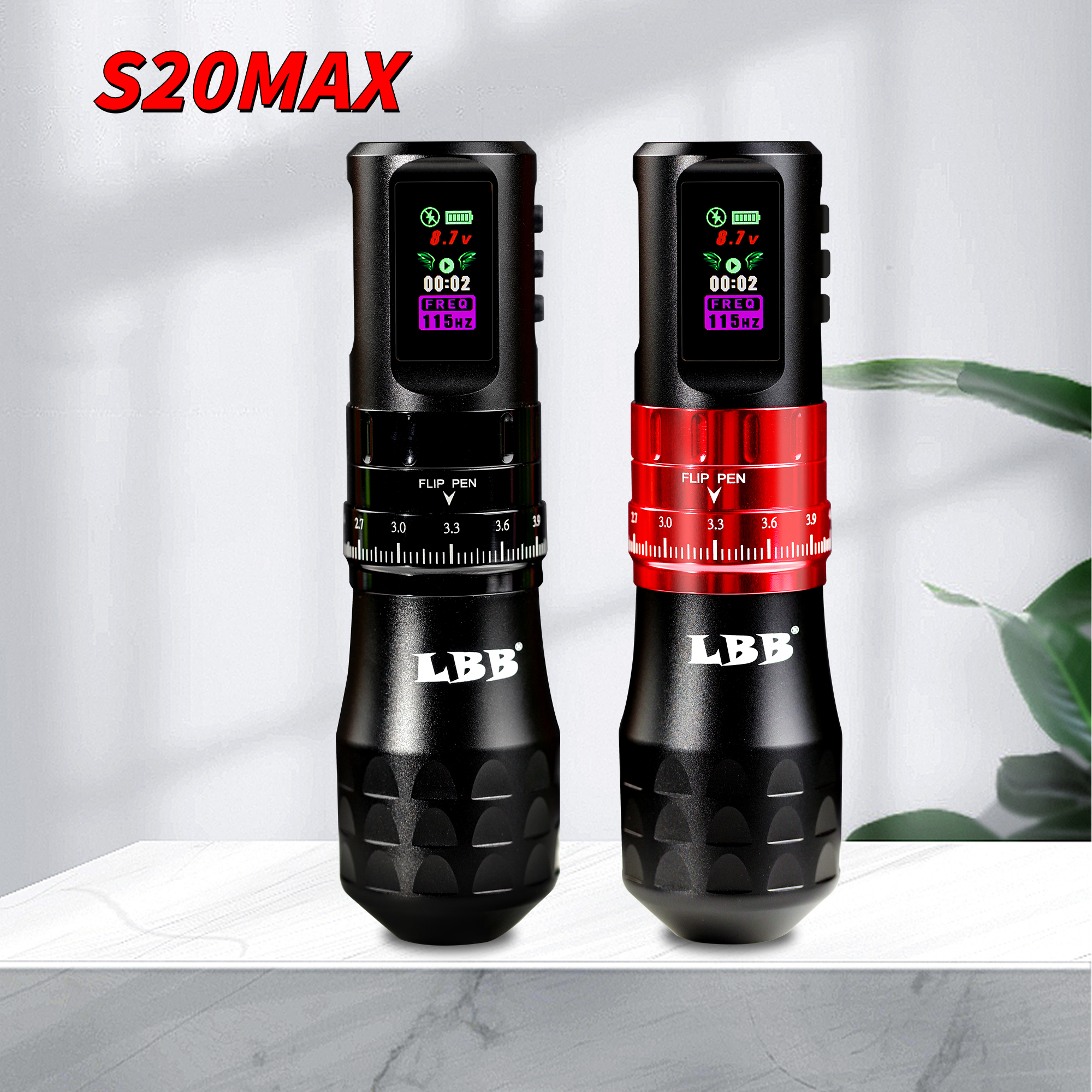 LBB S20 MAX Smart Adjustable Stroke Color Screen 1800mAh Wireless Tattoo Pen Machine Brushless Motor