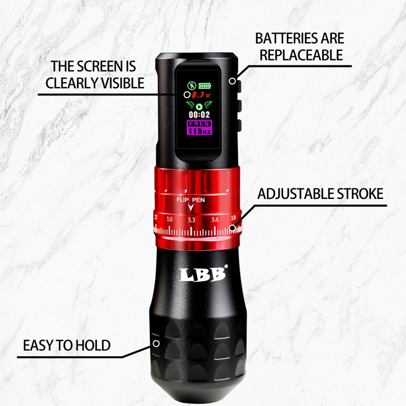 LBB S20 MAX Smart Adjustable Stroke Color Screen 1800mAh Wireless Tattoo Pen Machine Brushless Motor