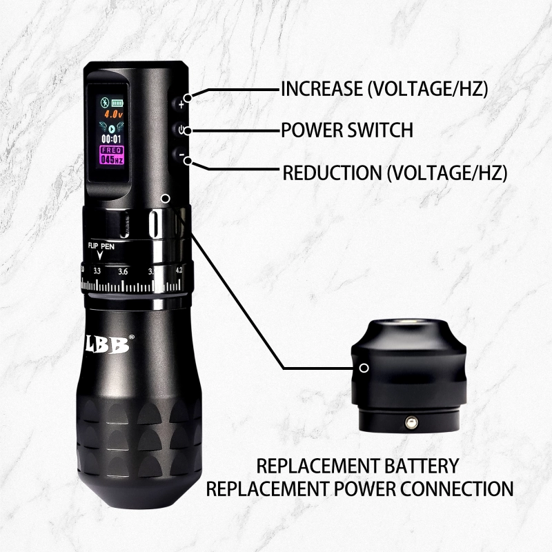 LBB S20 MAX Smart Adjustable Stroke Color Screen 1800mAh Wireless Tattoo Pen Machine Brushless Motor