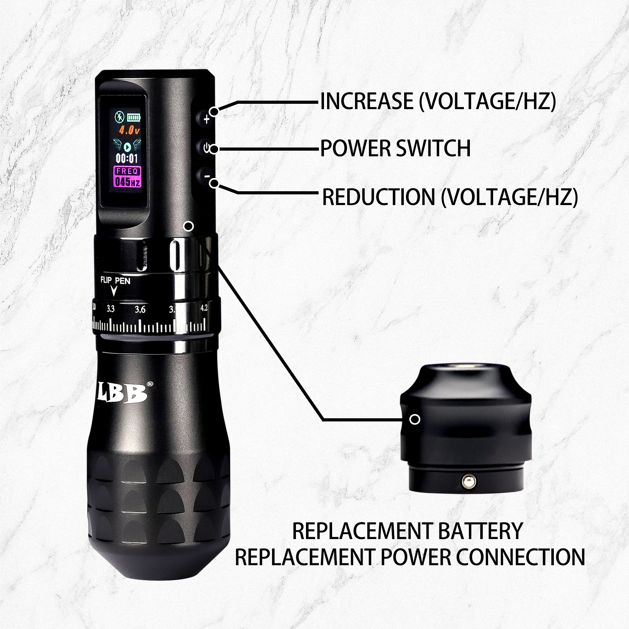 LBB S20 MAX Smart Adjustable Stroke Color Screen 1800mAh Wireless Tattoo Pen Machine Brushless Motor