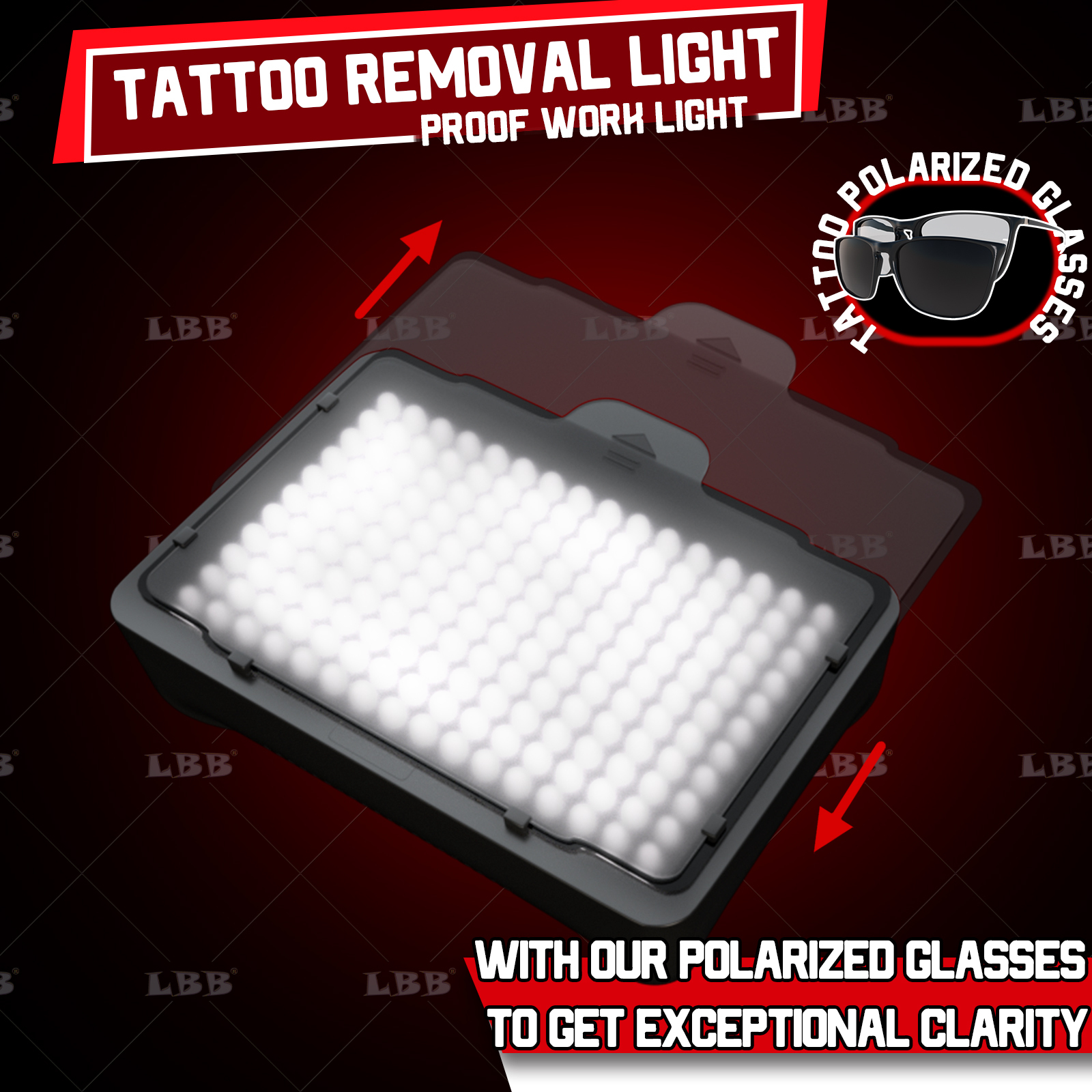 LBB Polarized LED Tattoo Work Light + Semi-Transparent Linear Polarized Glasses + Tripod Kit Tattoo Removal Light Protection Work Light Tattoo Accessories