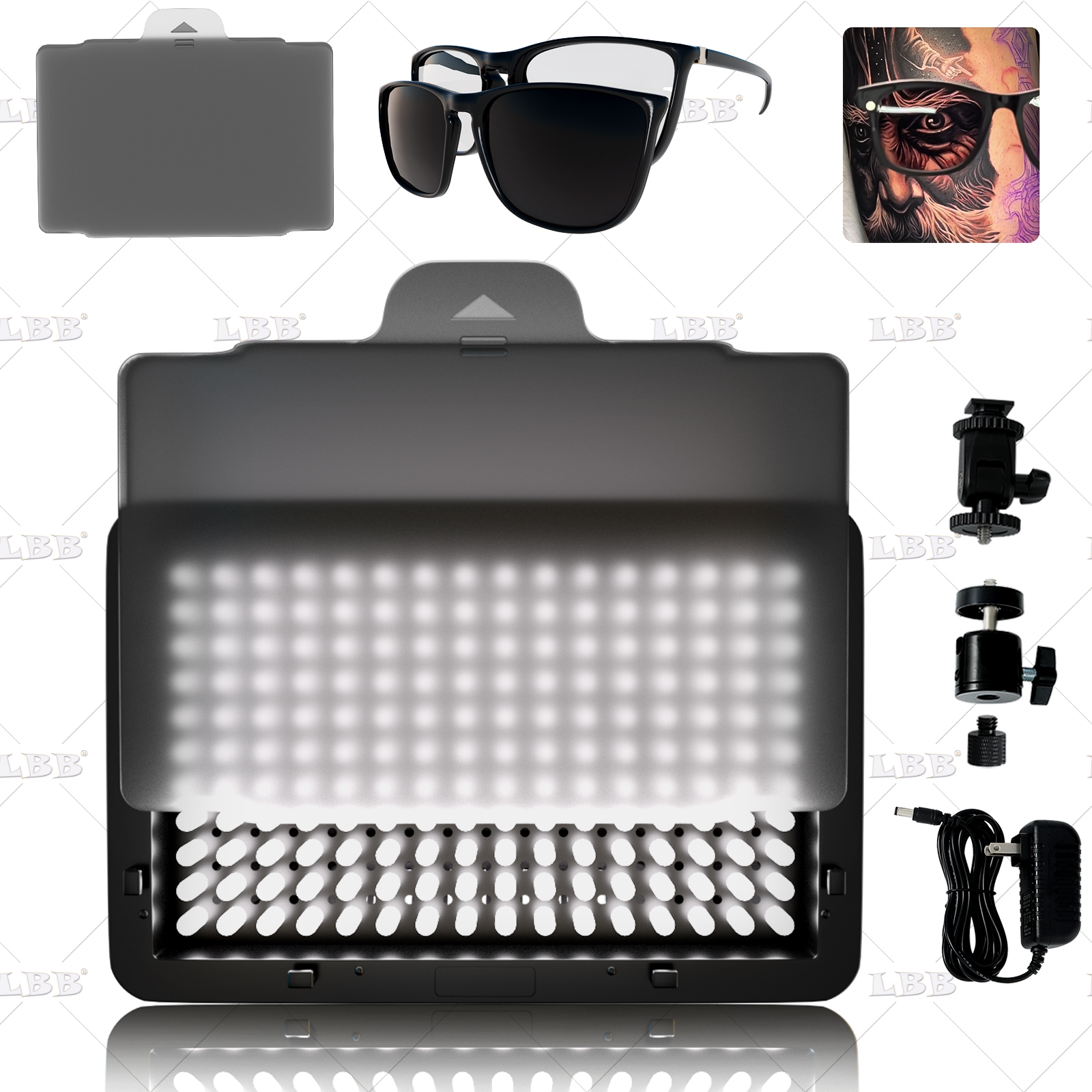 LBB Polarized LED Tattoo Work Light + Semi-Transparent Linear Polarized Glasses + Tripod Kit Tattoo Removal Light Protection Work Light Tattoo Accessories