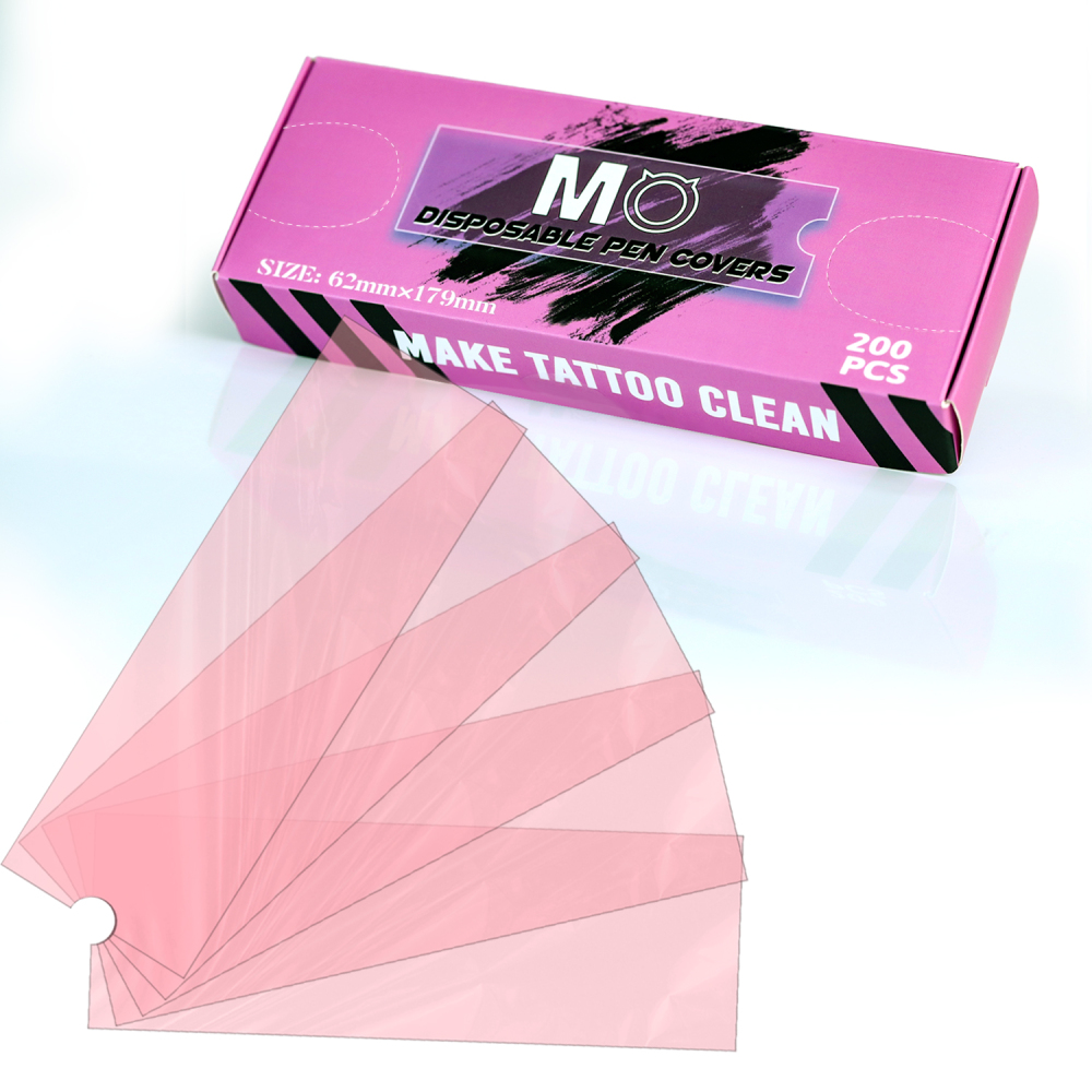 200pcs/box 62MM*179MM Big Size Pen Cover MO  Pink Tattoo Pen Machine Sleeves Tattoo Accessories