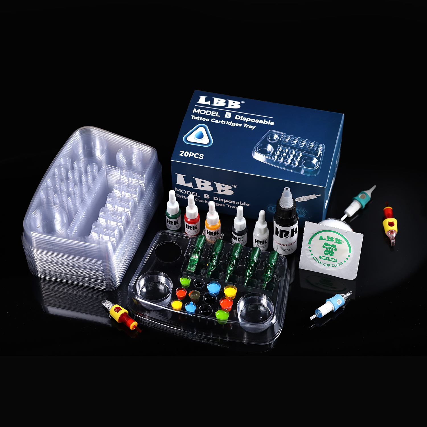 20pcs/box Tattoo Needle Head Holder Container Cup Holder Stand Kit Tattoo Ink Cup Tray Pigment Tray