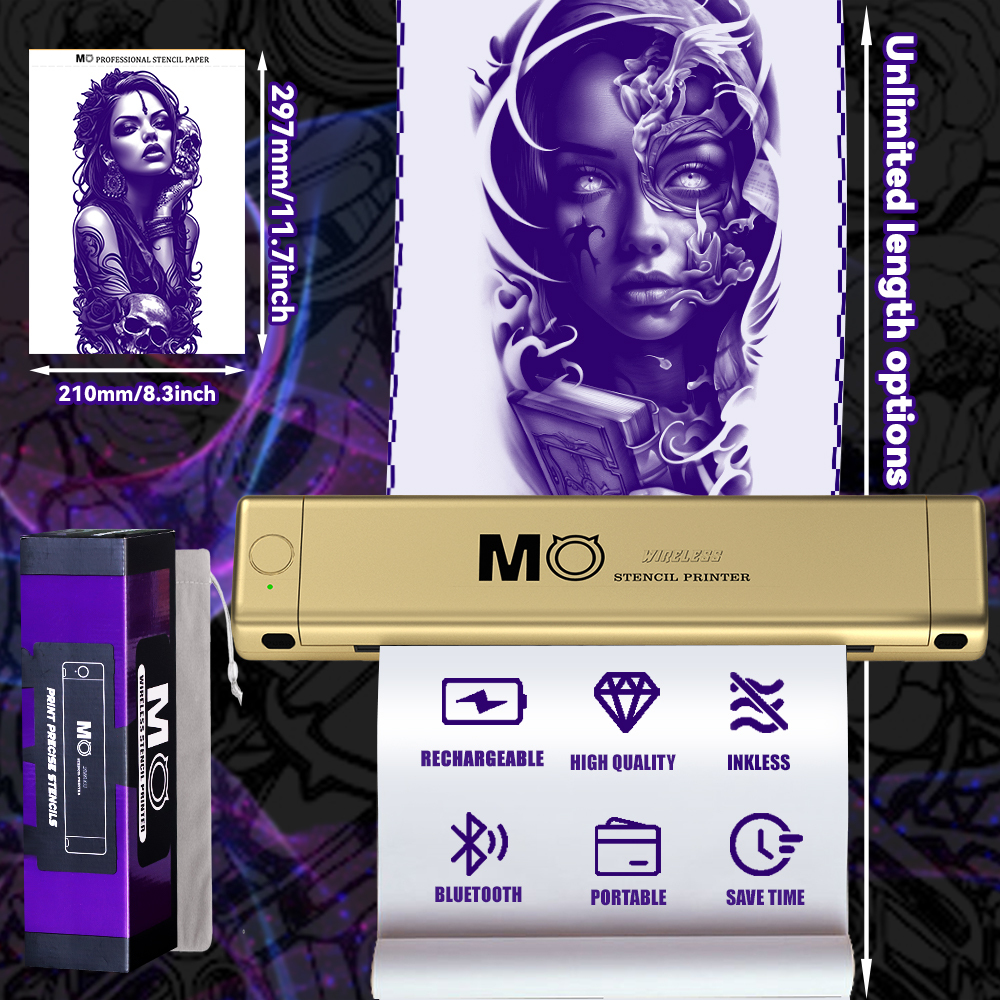 MO Wireless Tattoo Stencil Printer Bluetooth Tattoo Transfer Printer Wireless Thermal Tattoo Machine