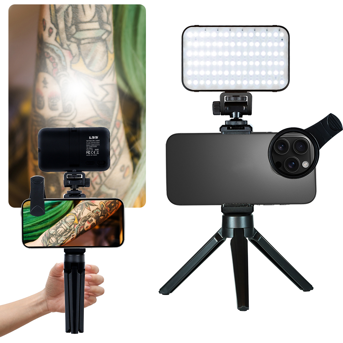 Tattoo Light Tattoo Vision Light Polarizing CPL Lens 360° Rotatable Perfect for Video Calls Tattoo Lighting & Reflective Removal Taking Tattoo Photos