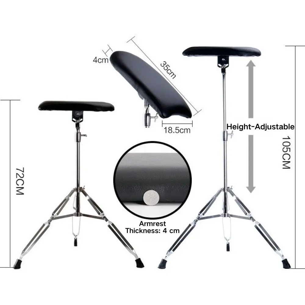 Professional Adjustable Height Tattoo Armrest Stand with Sponge Pad, Portable Tripod Tattoo Chair for Salon Studio & Home Use