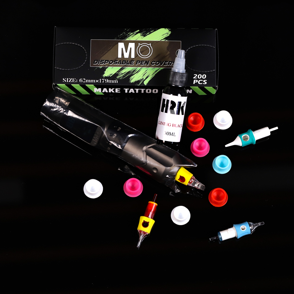 62MM*179MM 200pcs/box Black Pink MO Tattoo Pen Machine Cover Waterproof Plastic Permanent Makeup Cartridges Needles Pen Sleeves