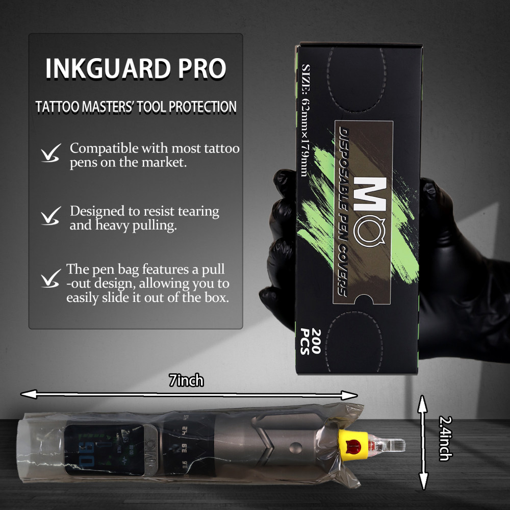 62MM*179MM 200pcs/box Black Pink MO Tattoo Pen Machine Cover Waterproof Plastic Permanent Makeup Cartridges Needles Pen Sleeves