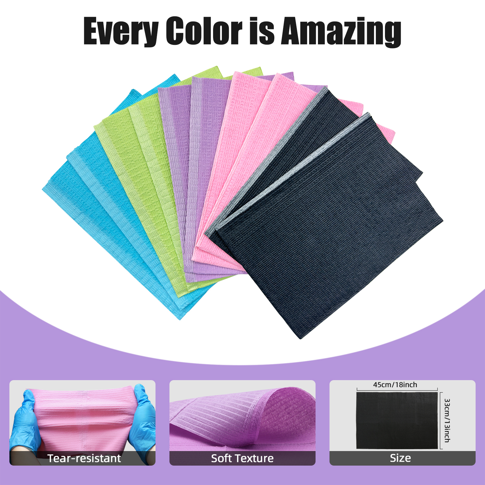 125pcs/bag Dental Bib Waterproof Disposable Soft Thick Skintific Skincare Tablecloth Mat Foldable Black Blue Green Purple Pink Orange Color Available