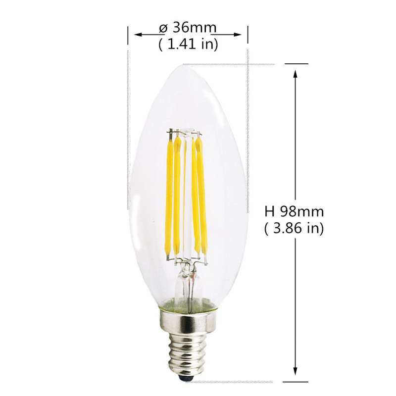 Dimmable 2W 4W LED E14 Filament Bulb Candelabra Light 220V European Base LED Torpedo Shaped Candle Lamp-Pack of 5