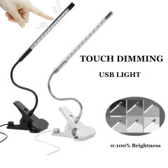 1.5W DC5V Touch Dimmable Flexible USB LED Eye-care Reading Light Adjustable LED Solid Clip Desk Lamp for Laptop Bedroom Study Lighting