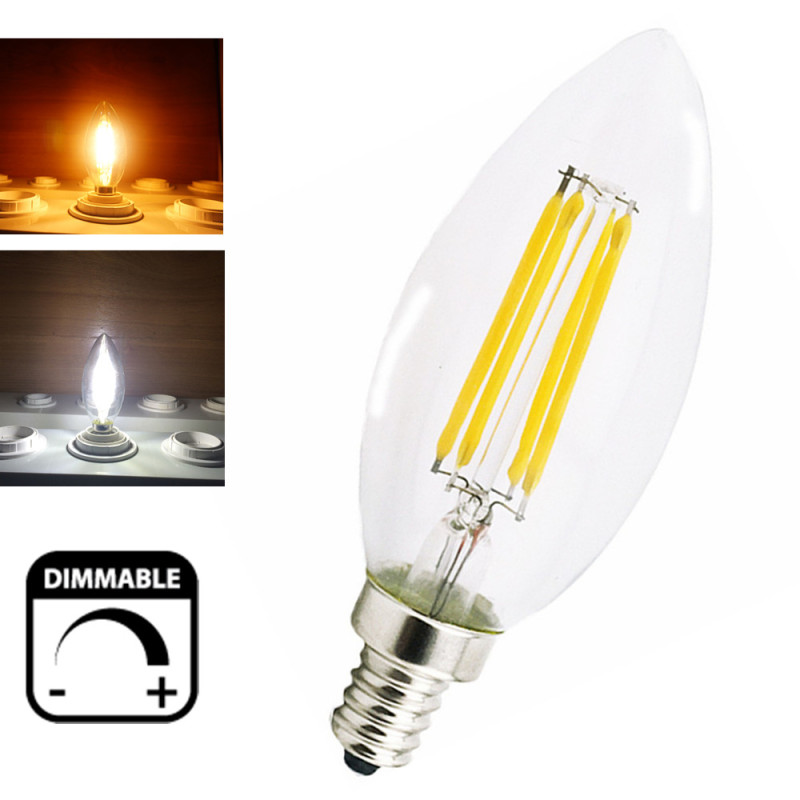 Dimmable 2W 4W LED E14 Filament Bulb Candelabra Light 220V European Base LED Torpedo Shaped Candle Lamp-Pack of 5