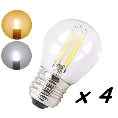 G45 E27 Screw Base LED Light Bulb 2W 4W Filament Bulb 360 Degree Beam Angle Energy Saving Glass Globe LED Lamp-Pack of 4