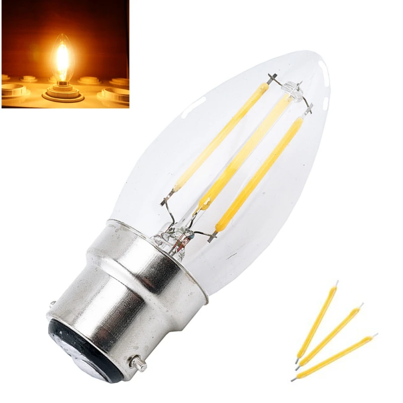 LED B22 Filament Bulb Light 2W 4W Bayonet Base Candle Bulb 220V C35 LED Torpedo Shaped   Lamp for Crystal Chandelier Lighting-Pack of 4