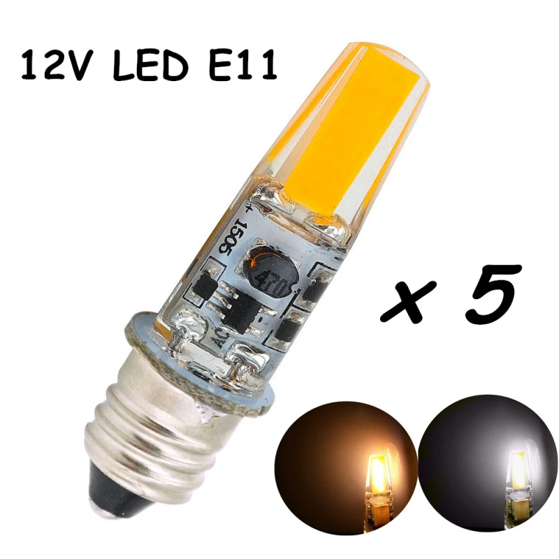 12V 2W Candelabra E11 Base LED Light COB Chips Edison Screw Base E11 LED Bulb 200lm Omni-directional Mini Silicone LED E11 Lights-Pack of 5